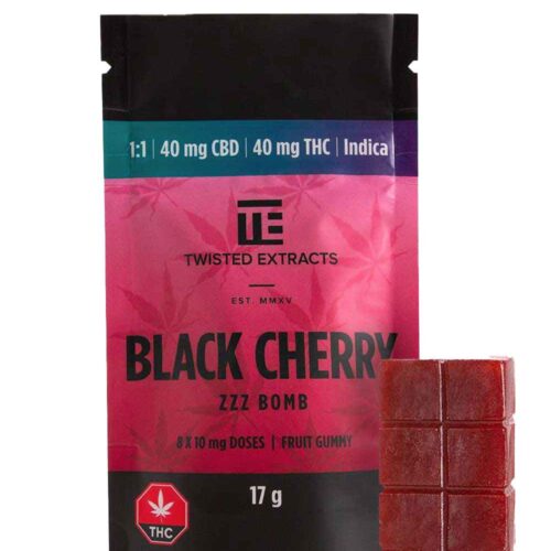 Twisted Extracts Indica Gummy 1:1 THC | CBD ZZZ Bomb - 40mg - Black Cherry