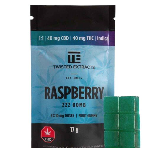 Twisted Extracts Indica Gummy 1:1 THC | CBD ZZZ Bomb - 40mg - Raspberry