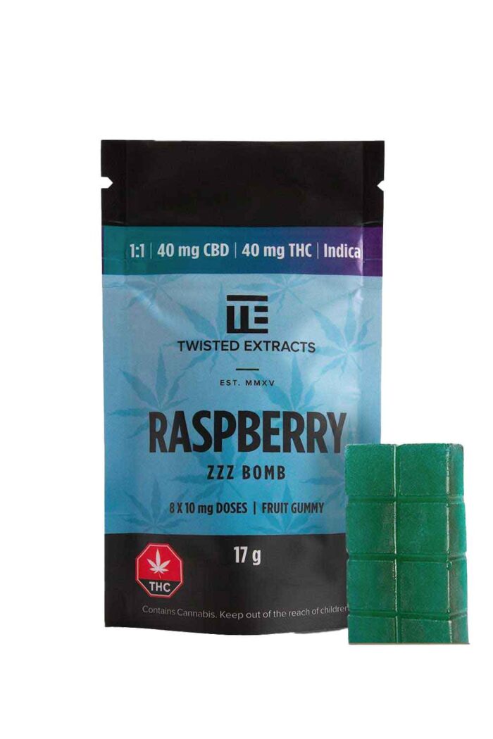 Twisted Extracts Indica Gummy 1:1 THC | CBD ZZZ Bomb - 40mg - Raspberry
